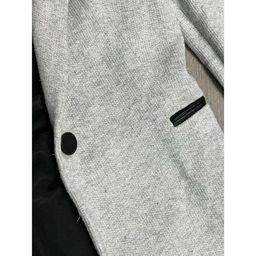 Zara Basic sz M gray blazer w/faux black leather trim classy stylish clean lines - Picture 8 of 9